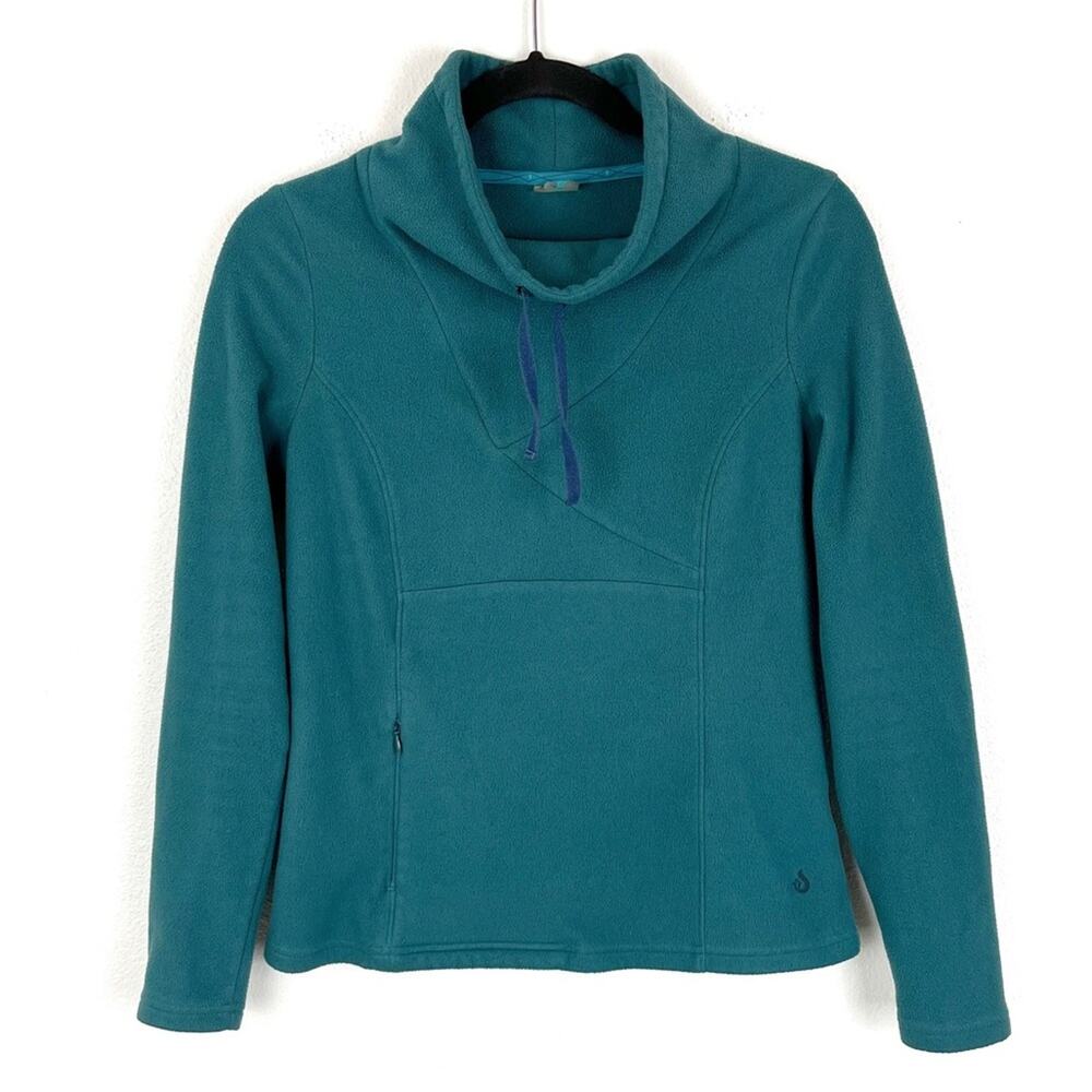 Isis Pullover‎ Fleece Sweatshirt Drawstring Cowl Neck Teal Small